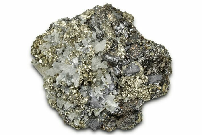 Sparkling Pyrite Crystals on Quartz, Galena, and Sphalerite - Peru #347612
